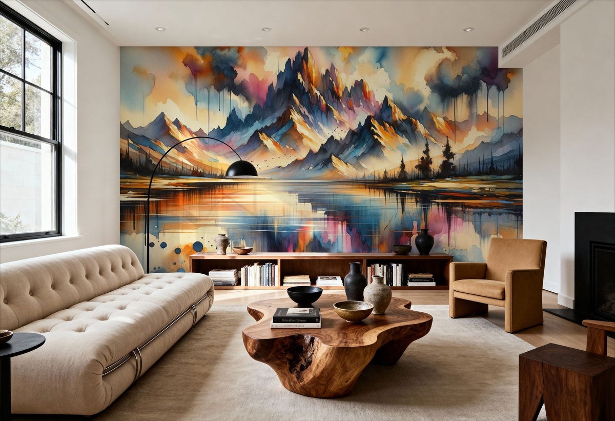 Majestic Mountain Reflected in Lake Mural Wallpaper - room preview 05