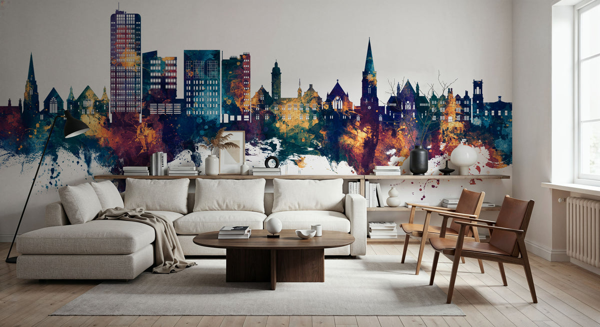 Swindon England Skyline Blue & Bronze Mural Wallpaper - room preview 05
