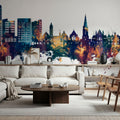 Swindon England Skyline Blue & Bronze Mural Wallpaper - room preview 05