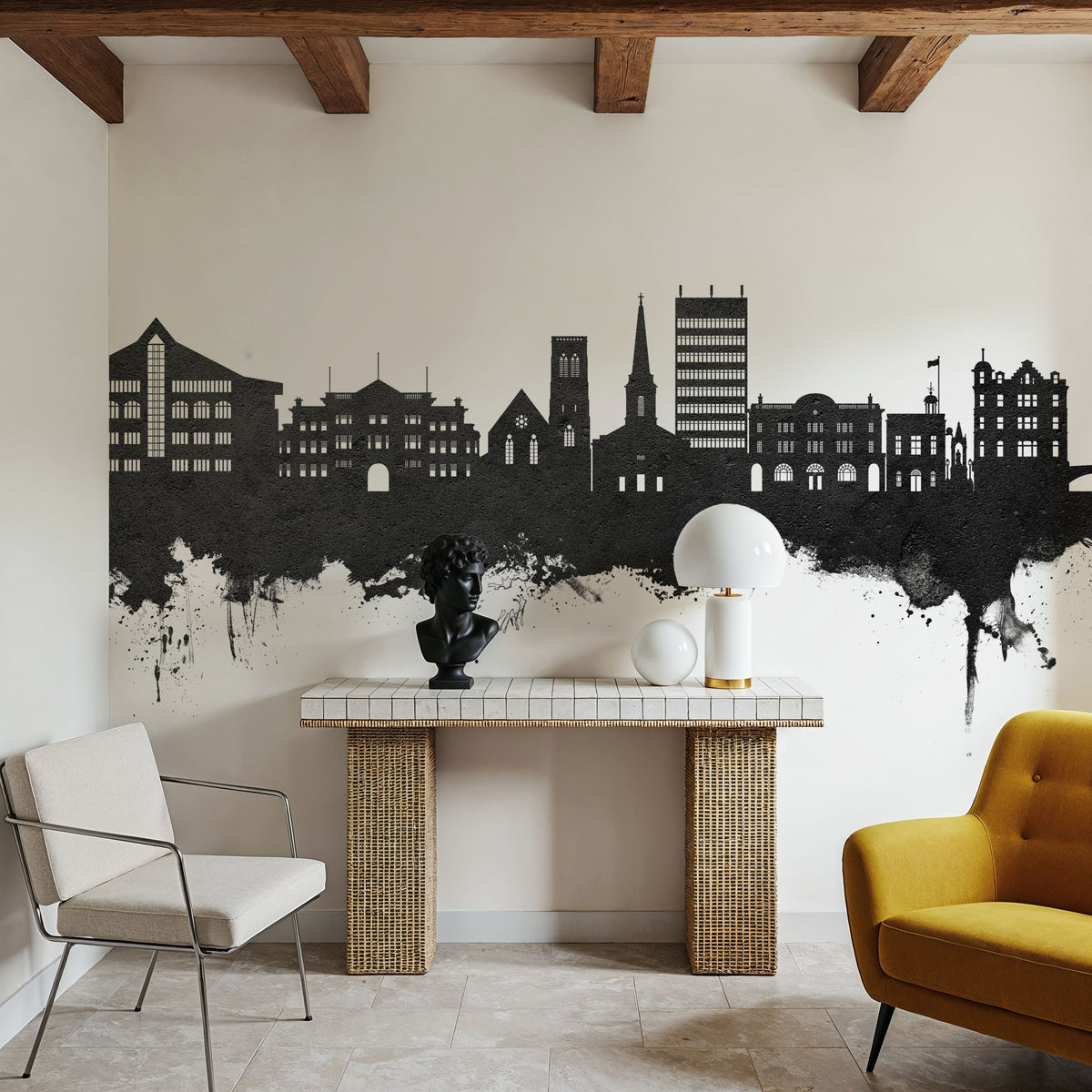 Maidstone England Skyline Black & White Mural Wallpaper - room preview 05