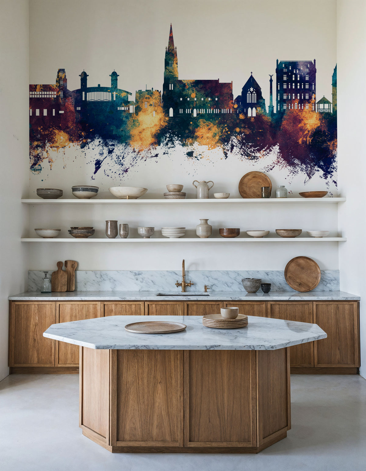 Felixstowe England Skyline Blue & Bronze Mural Wallpaper - room preview 05