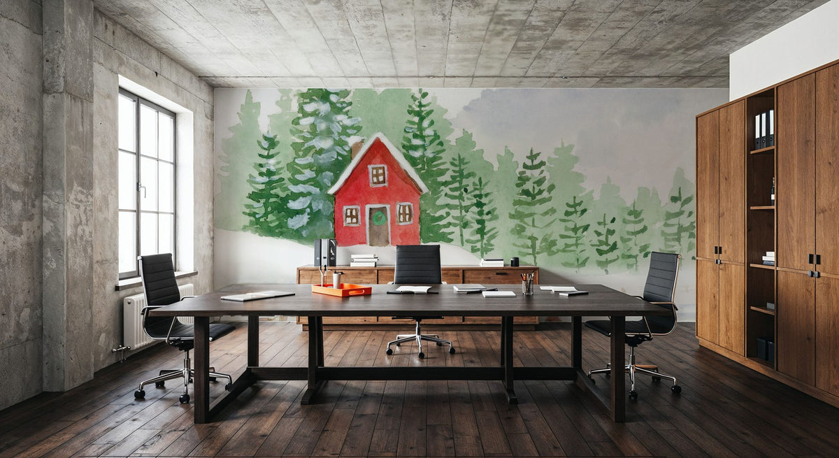 Winter Village Folk Mural Wallpaper - room preview 05