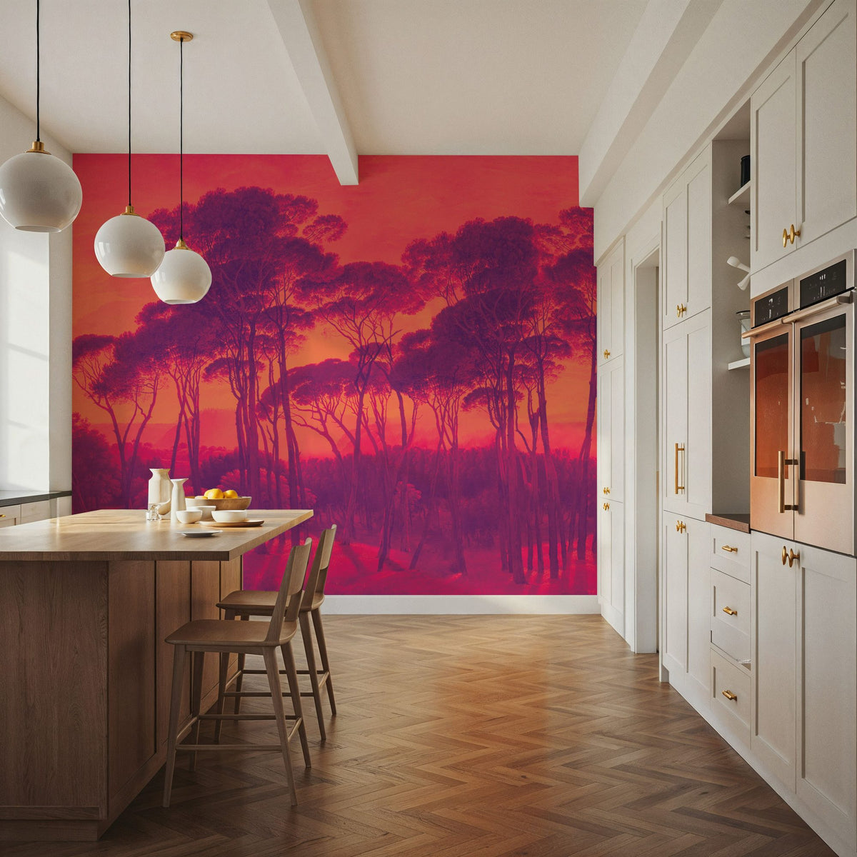 Mediterranean Pine Landscape, Sunset Mural Wallpaper - room preview 05