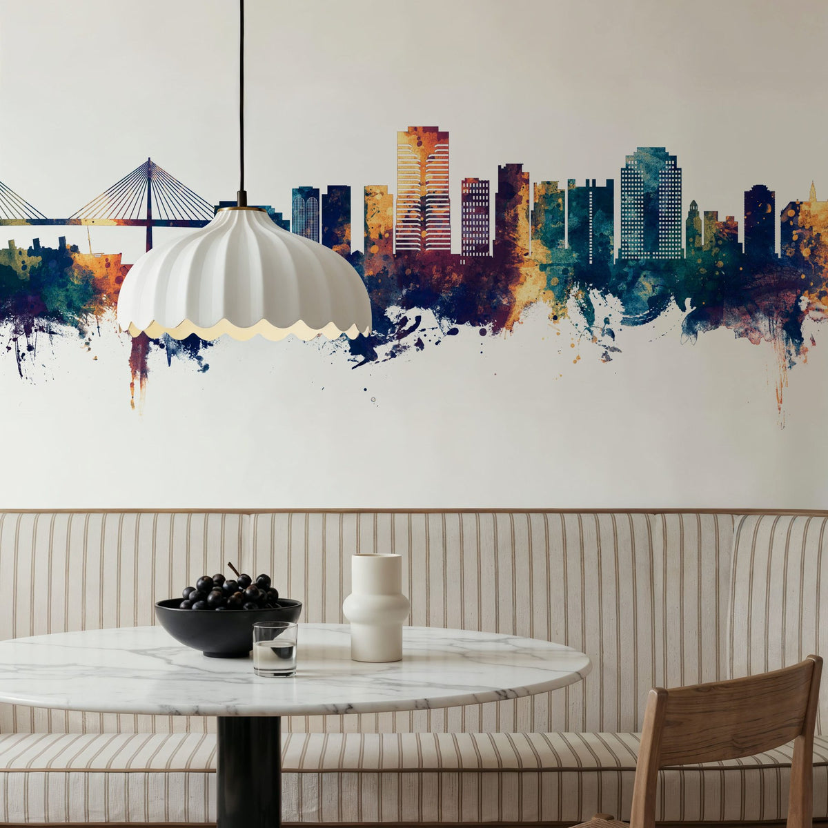Long Beach California Skyline Blue & Bronze Mural Wallpaper - room preview 05