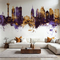 San Antonio Texas Skyline Purple & Gold Mural Wallpaper - room preview 05