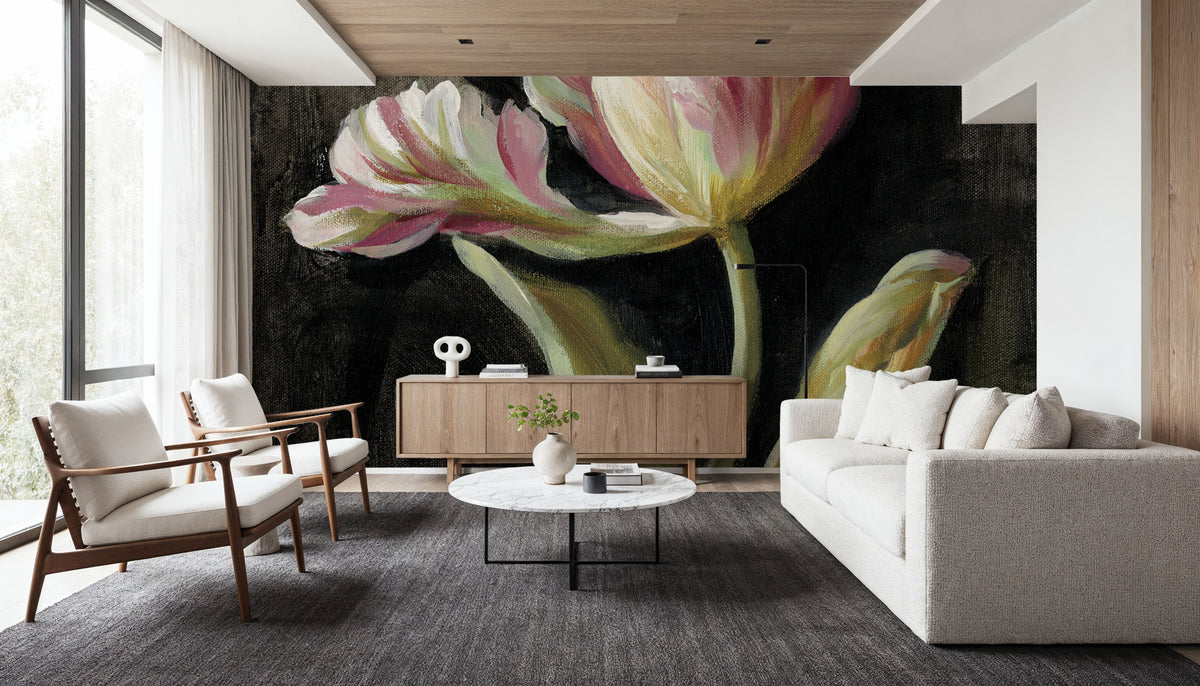 Tulip on Black Mural Wallpaper - room preview 05