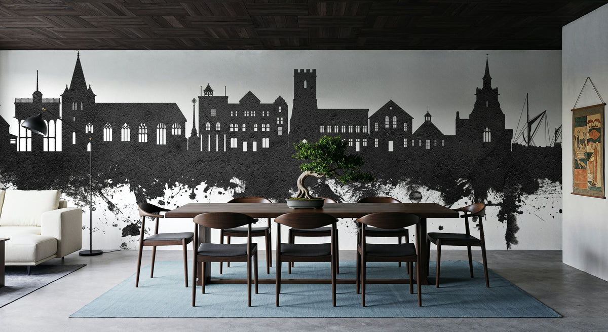 Maldon England Skyline Black & White Mural Wallpaper - room preview 05