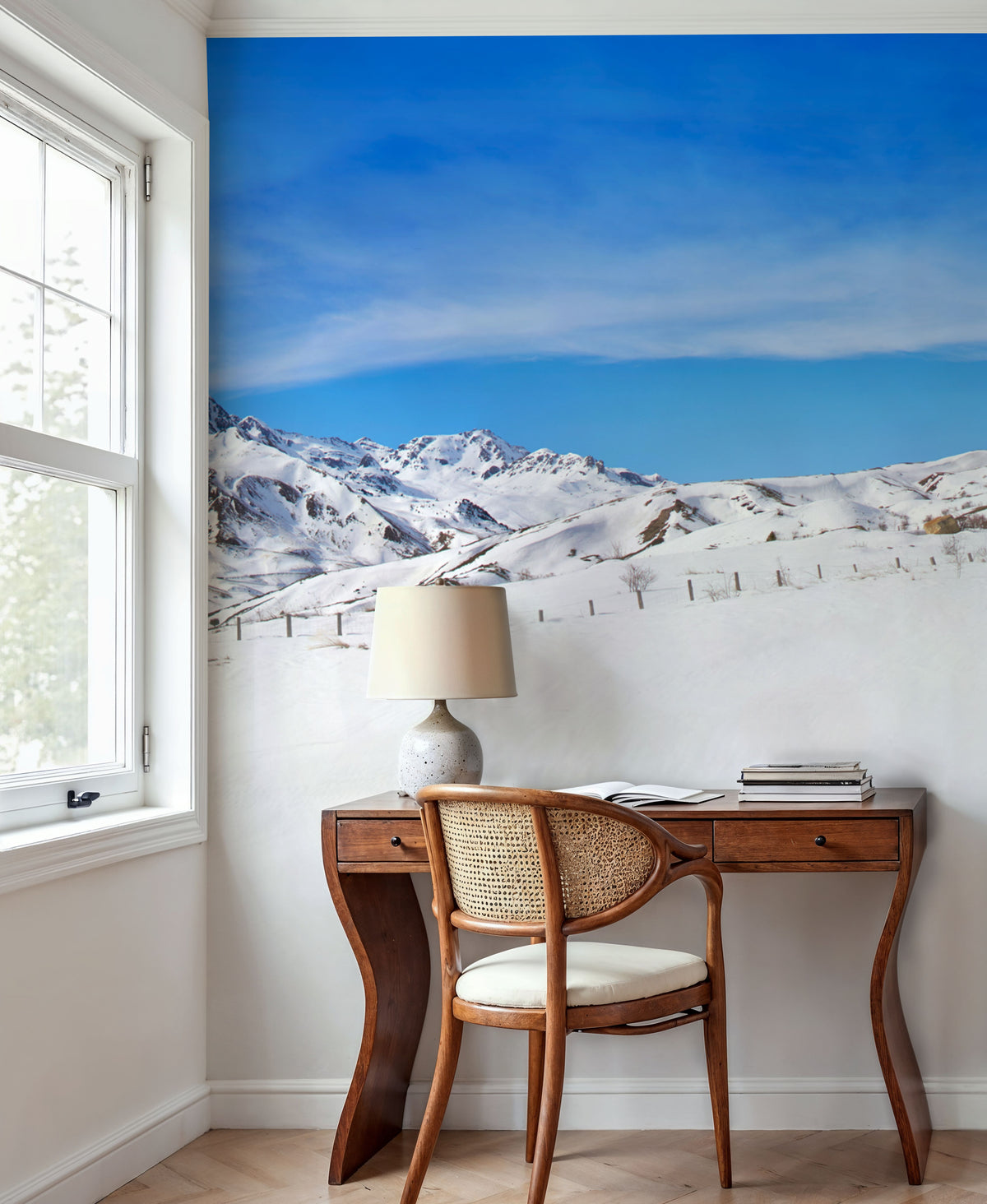Alpine Serenity White Blue Mural Wallpaper - room preview 05