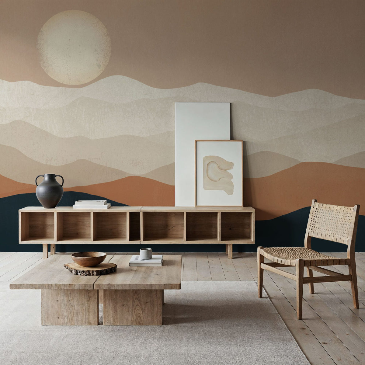 Mojave Mountains and Moon Mural Wallpaper - room preview 05