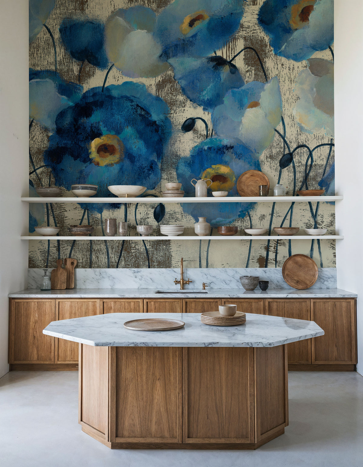 Aquamarine Floral Mural Wallpaper - room preview 05