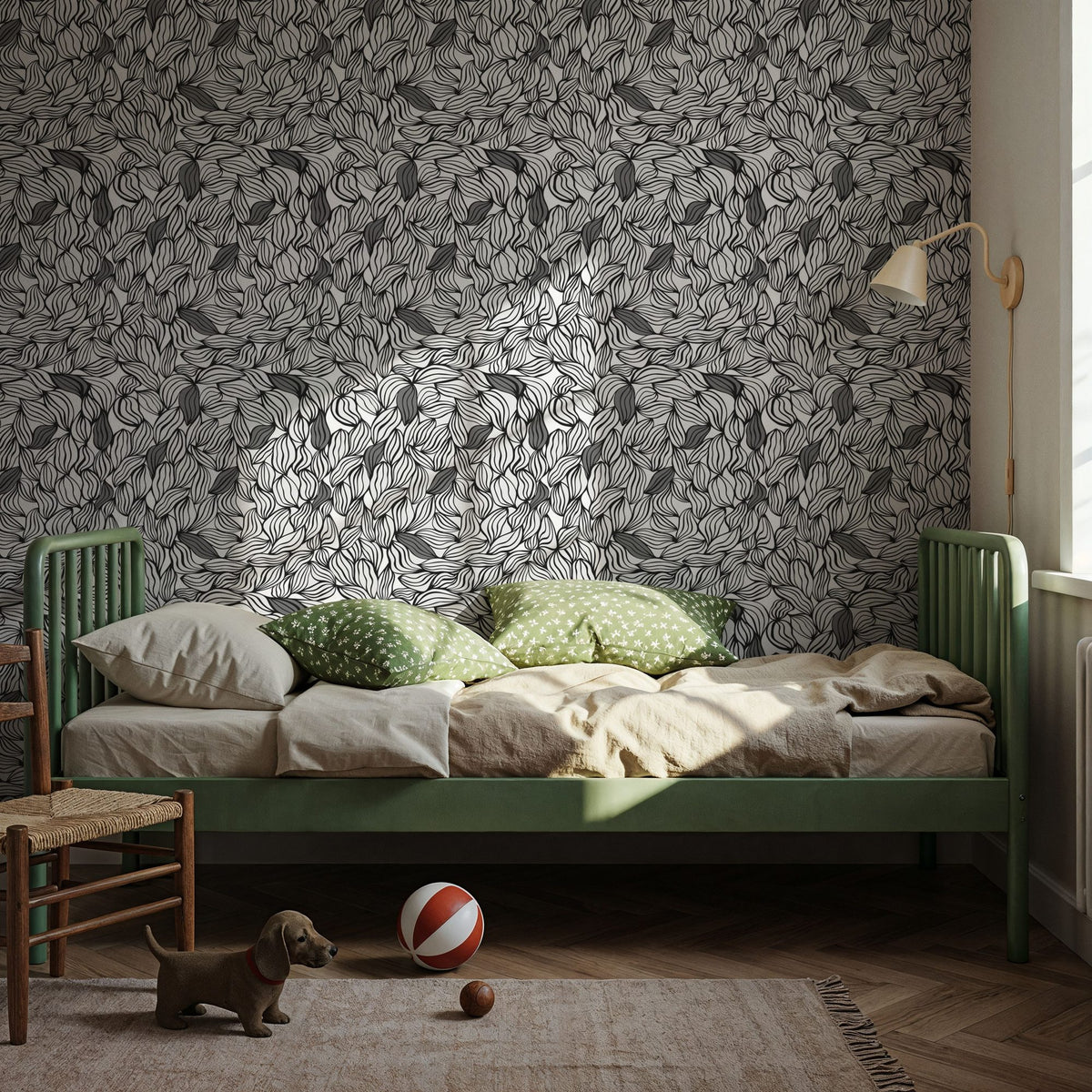 Negative Leaf, Black & White Mural Wallpaper - room preview 05