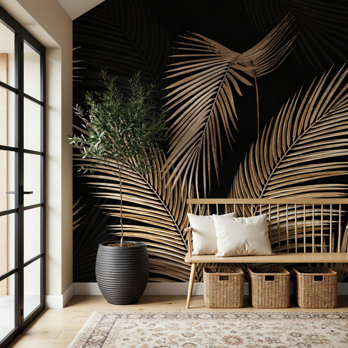 Bright Palms, Black Mural Wallpaper - room preview 05