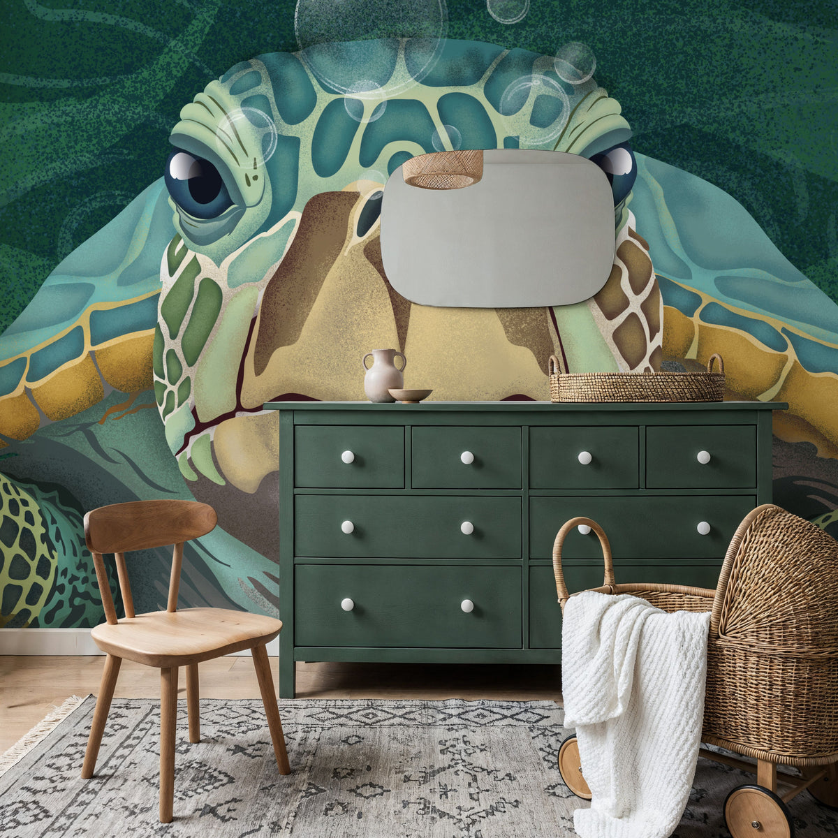 Hello Turtle, Emerald Mural Wallpaper - room preview 05