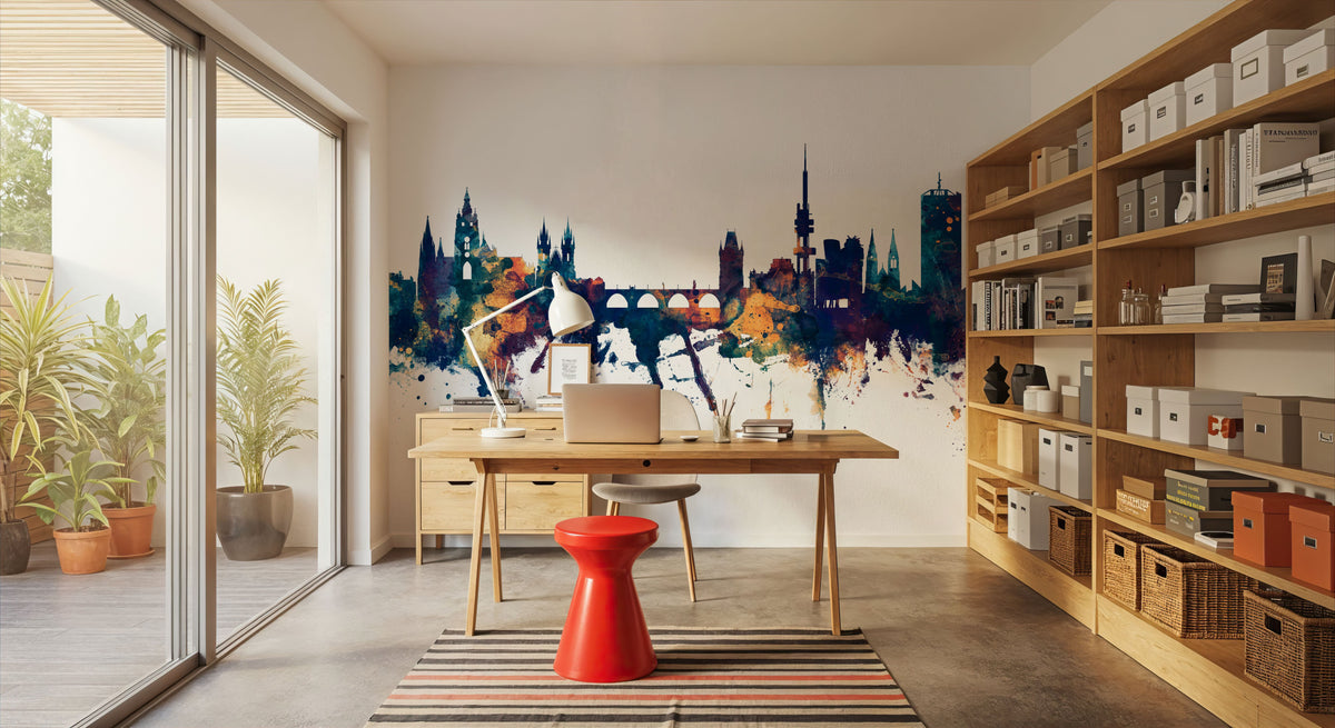 Prague (Praha) Czech Republic Skyline Blue & Bronze Mural Wallpaper - room preview 05