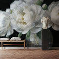 White Peonies in Glass Mural Wallpaper - room preview 05
