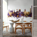 Fort Wayne Indiana Skyline Purple & Gold Mural Wallpaper - room preview 05