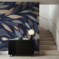 Leafy Lines Dark Mural Wallpaper - room preview 05