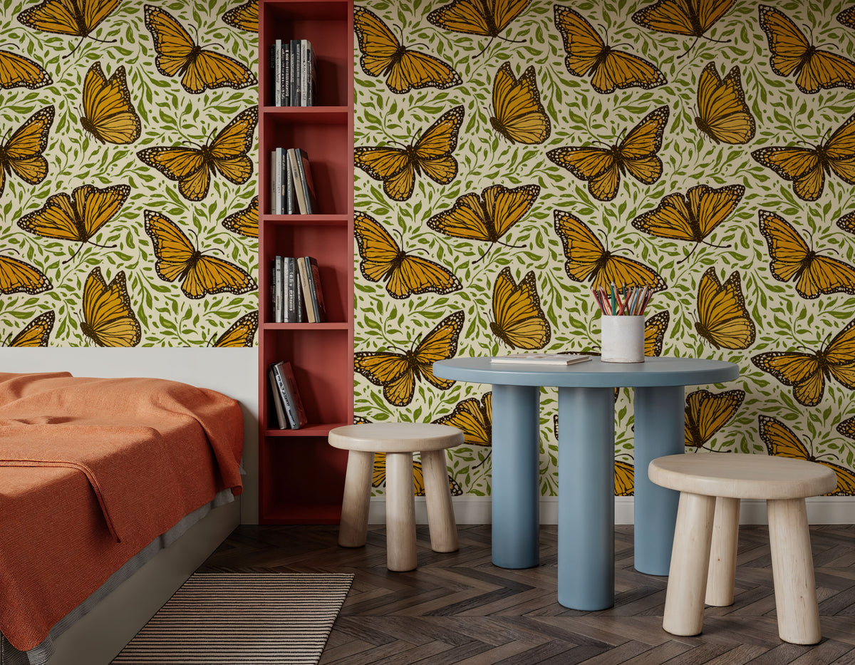 Papillion I, White Mural Wallpaper - room preview 05