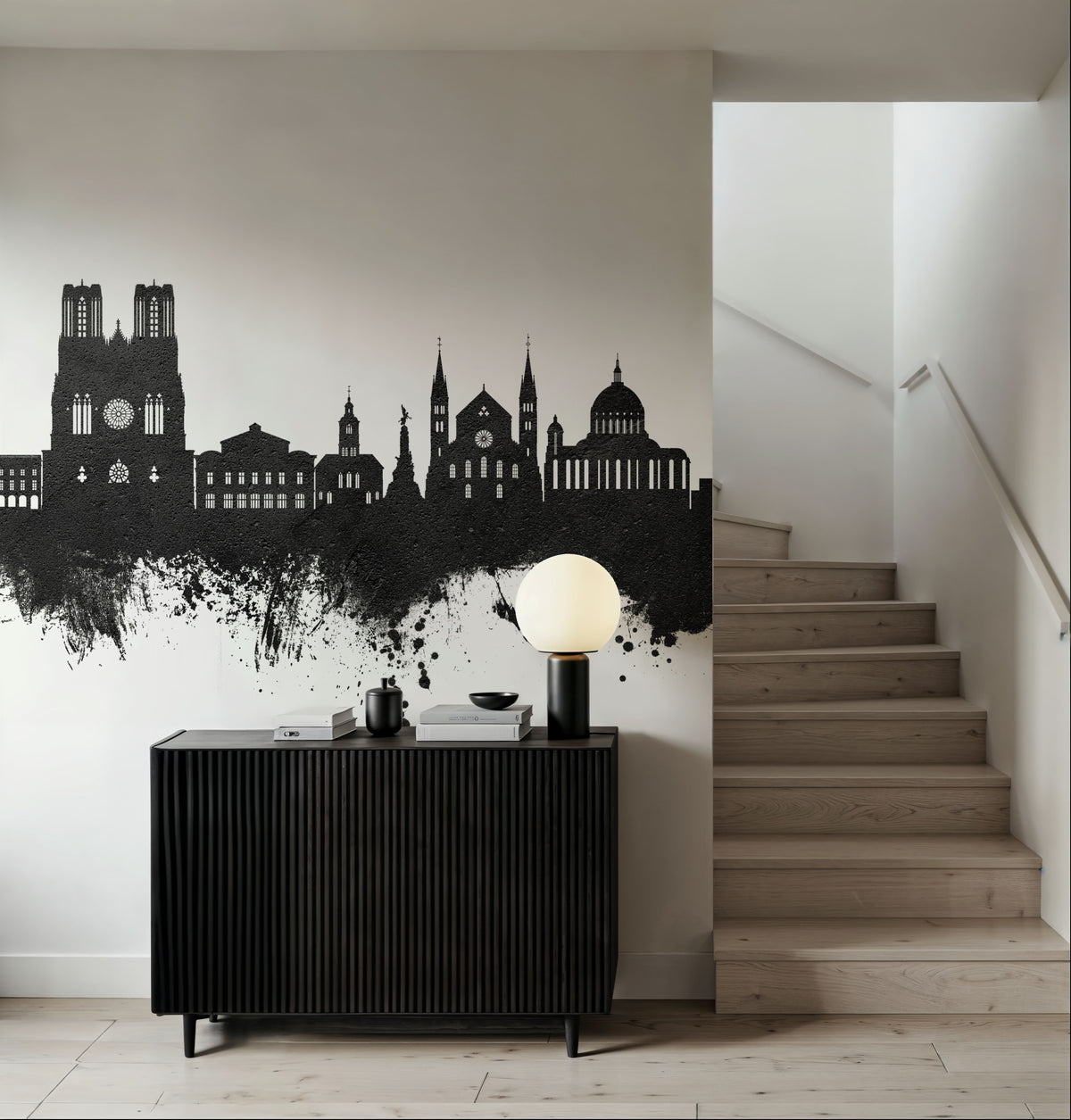 Reims France Skyline Black & White Mural Wallpaper - room preview 05