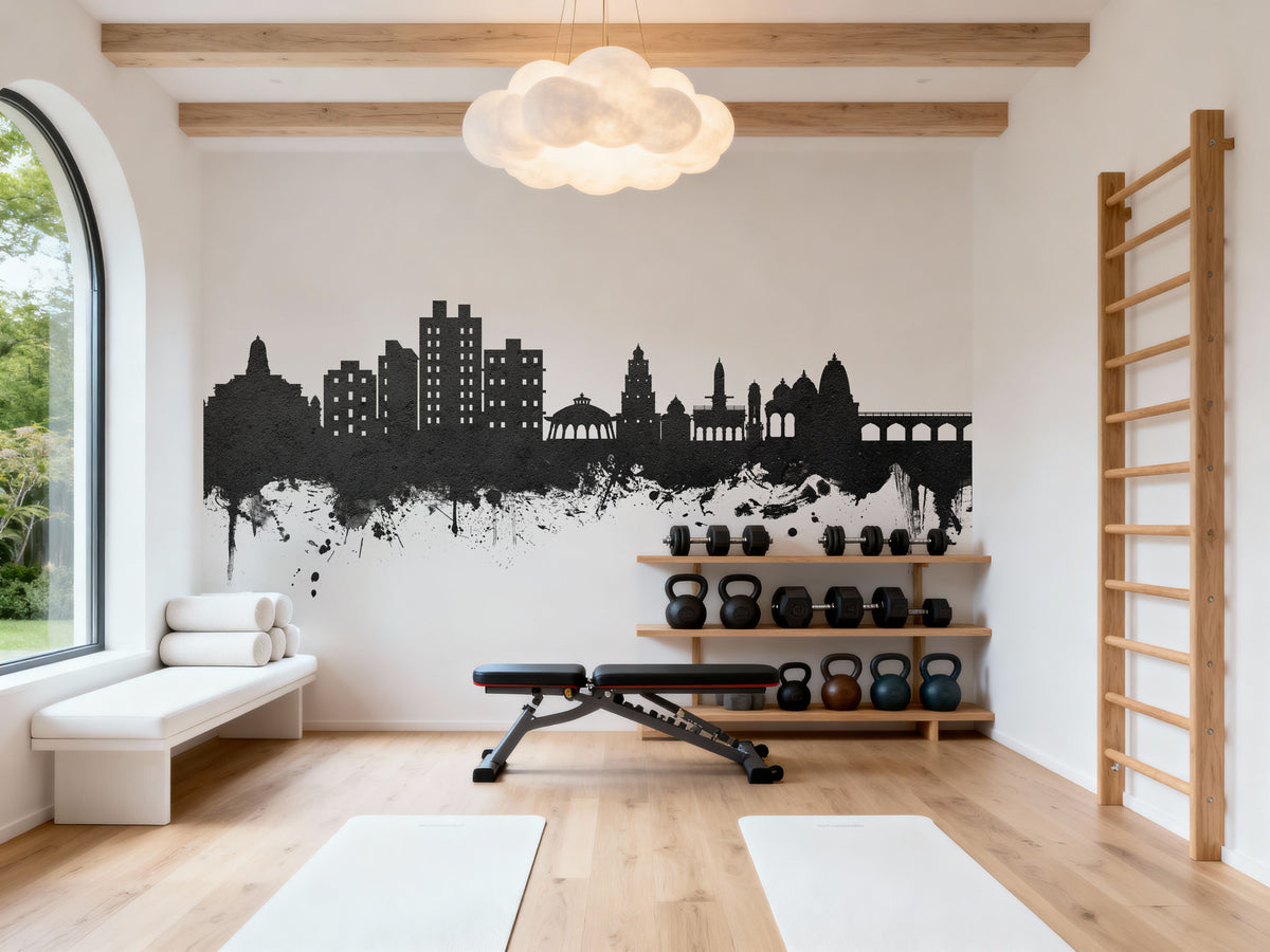 Nashik India Skyline Black & White Mural Wallpaper - room preview 05