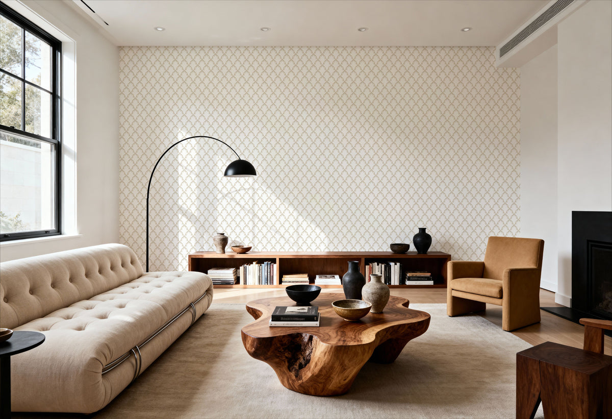 Medallion Trellis, Beige Mural Wallpaper - room preview 05