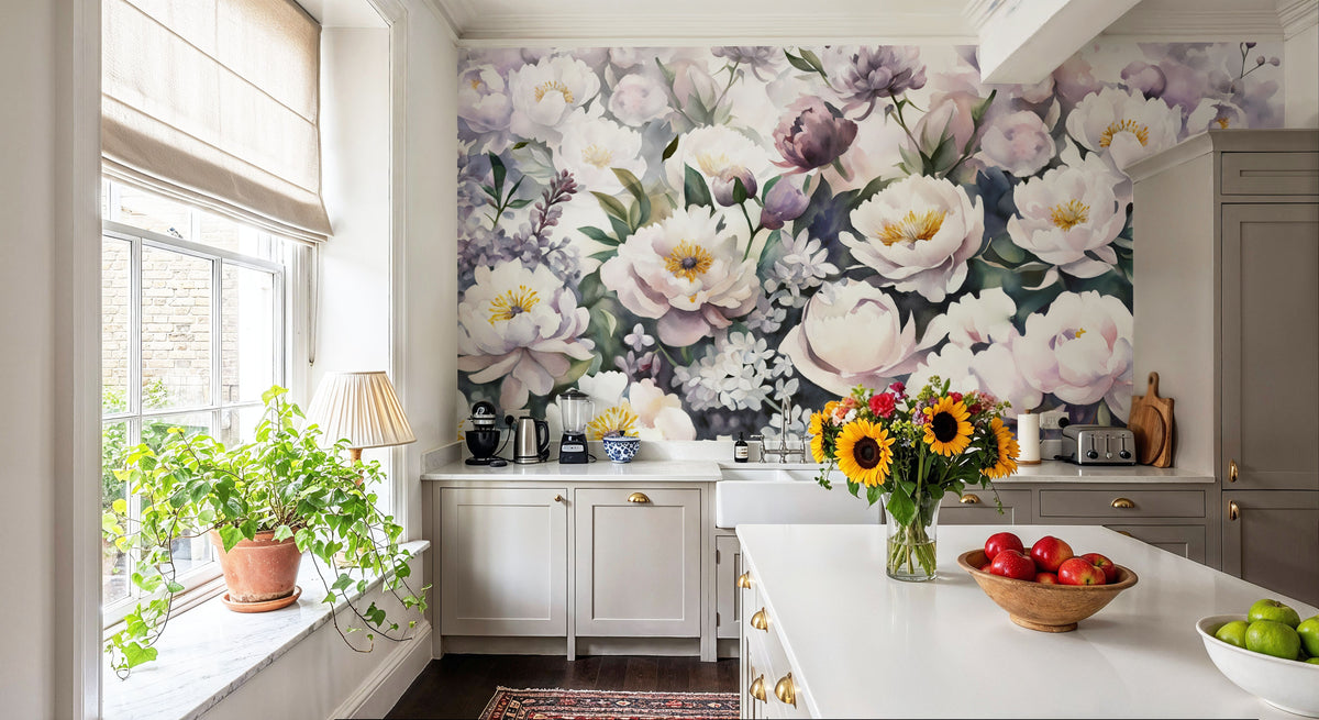 Watercolor Peonies Summer Mural Wallpaper - room preview 05