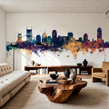 Nashville Tennessee Skyline Blue & Bronze Mural Wallpaper - room preview 05