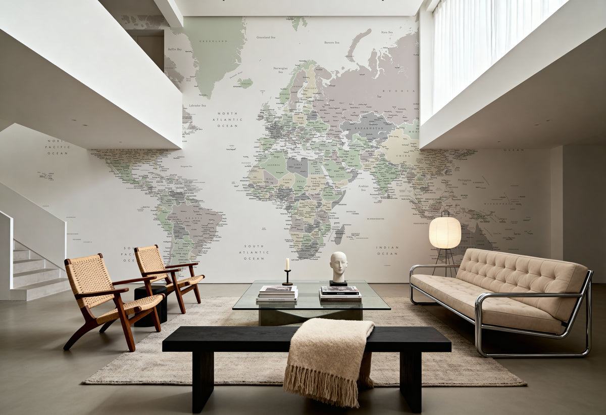 World Map Cities - Anouk Mural Wallpaper - room preview 05