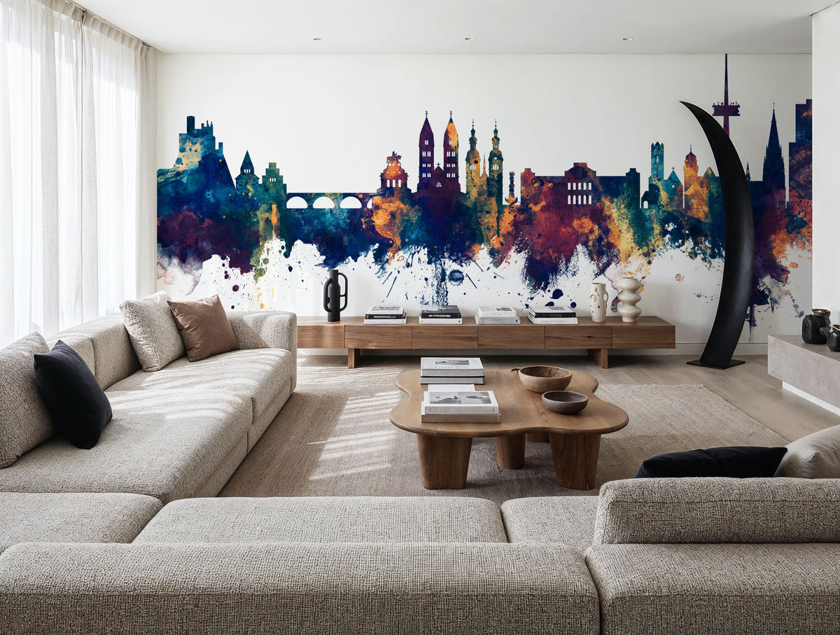 Koblenz Germany Skyline Blue & Bronze Mural Wallpaper - room preview 05