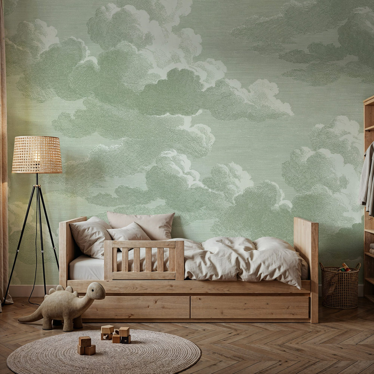 Intaglio Clouds, Sage Mural Wallpaper - room preview 05