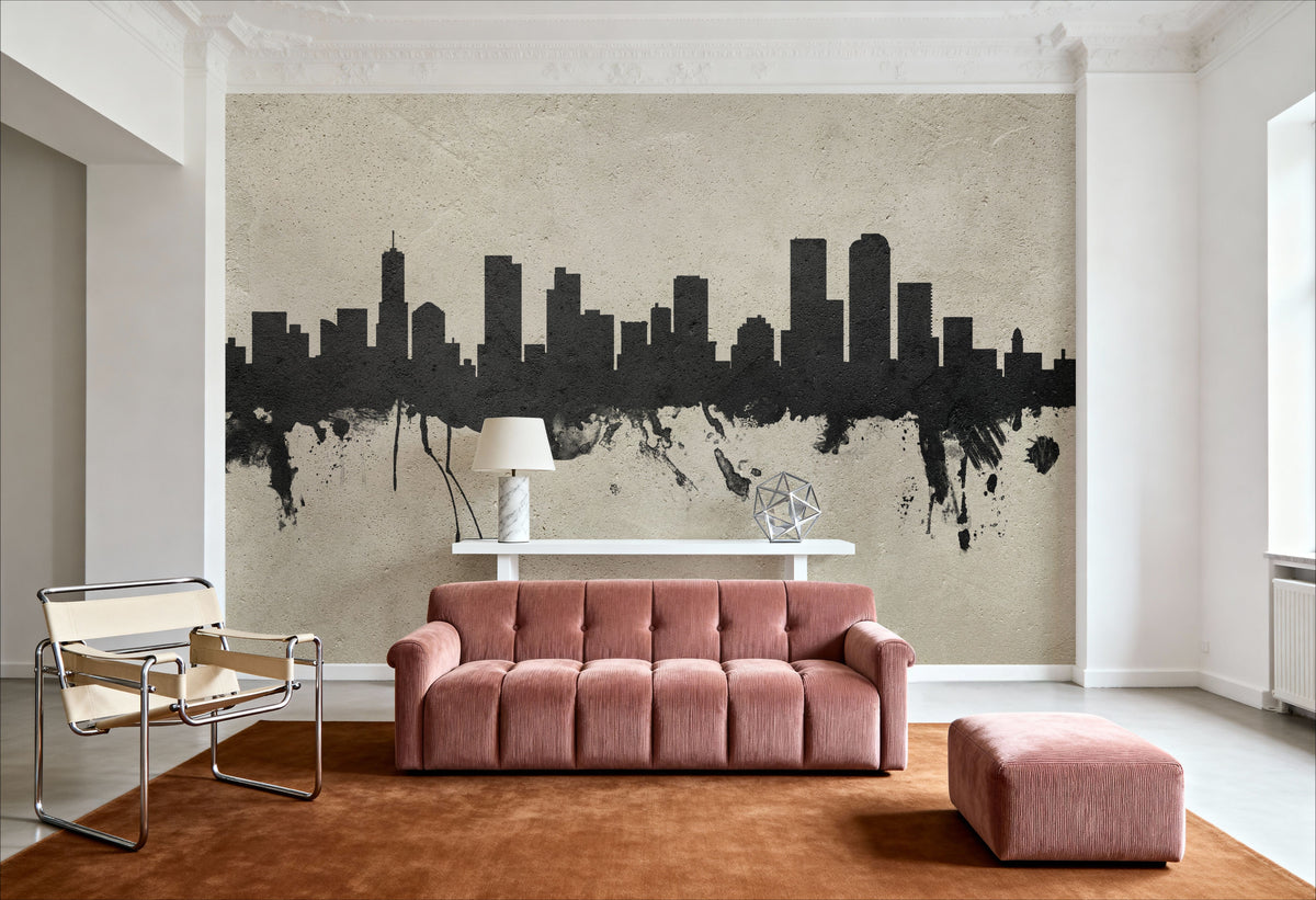 Denver Skyline Concrete Mural Wallpaper - room preview 05