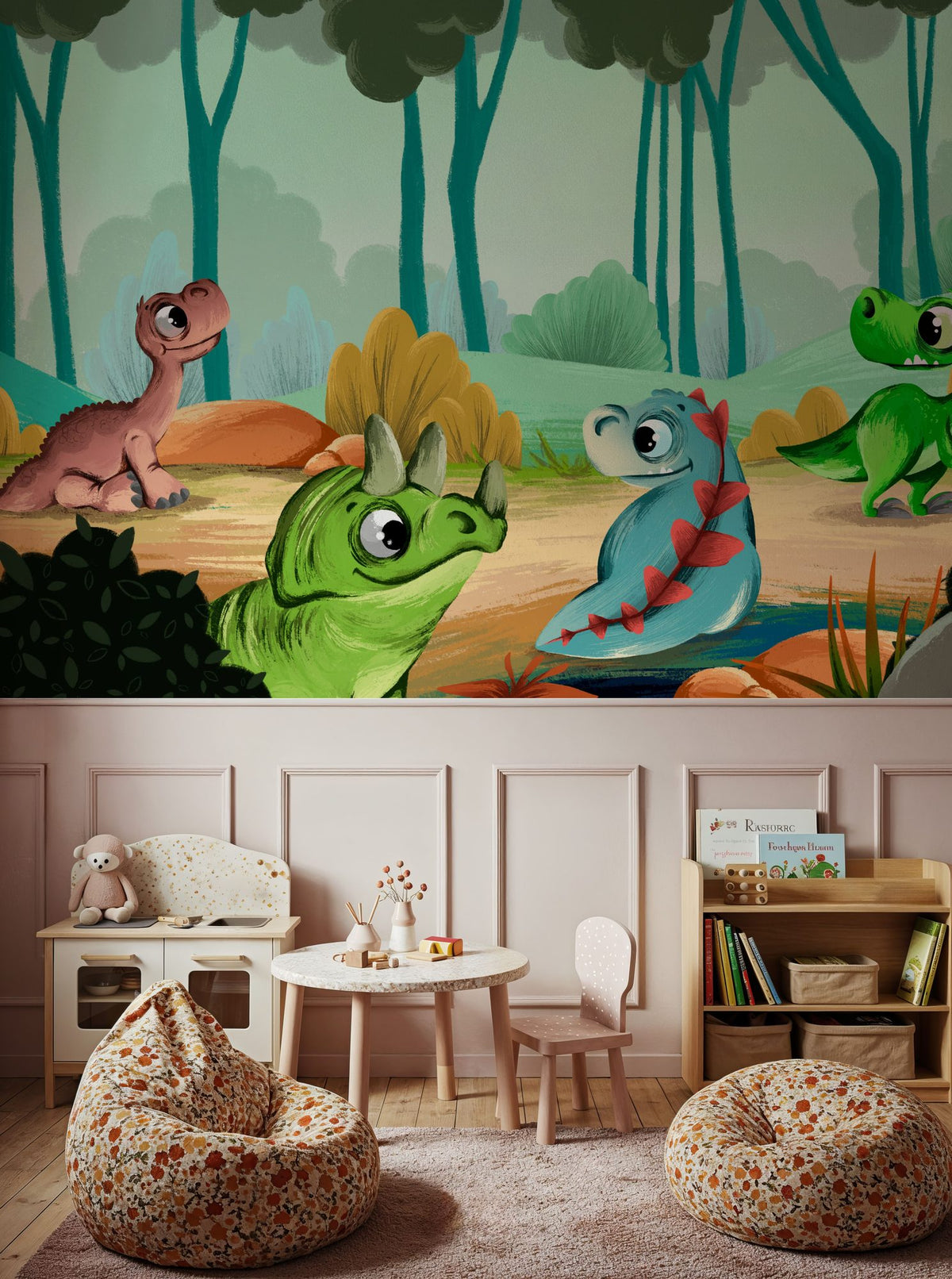 Cute Baby Dinosaur Friends Mural Wallpaper - room preview 05