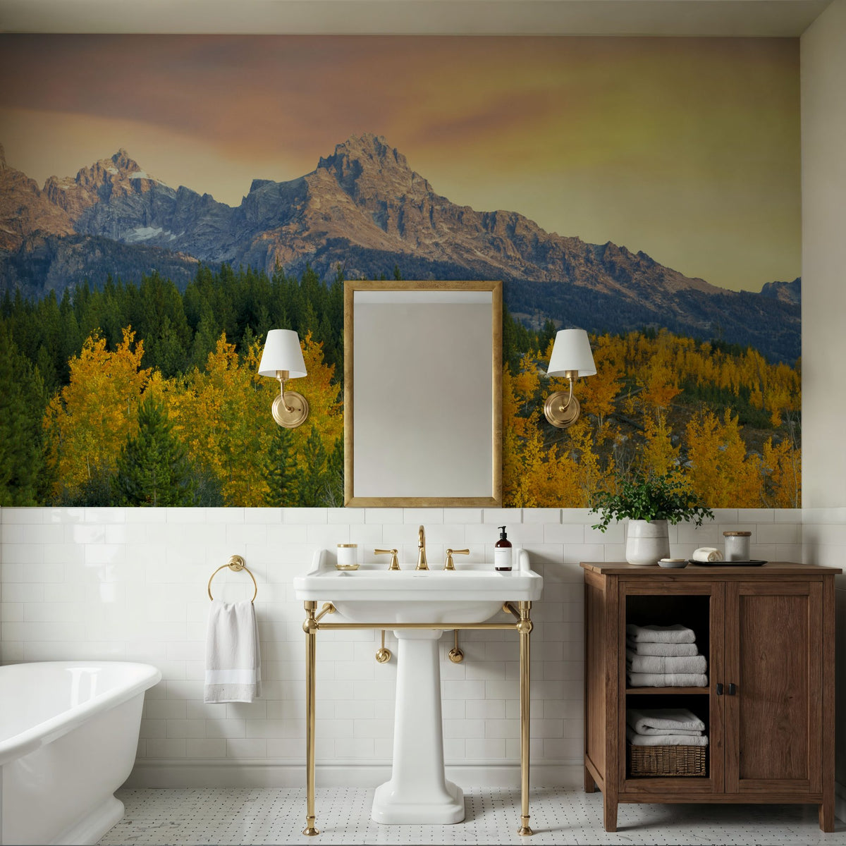 Golden Mountain Majesty Mural Wallpaper - room preview 05