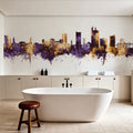 Lubbock Texas Skyline Purple & Gold Mural Wallpaper - room preview 05