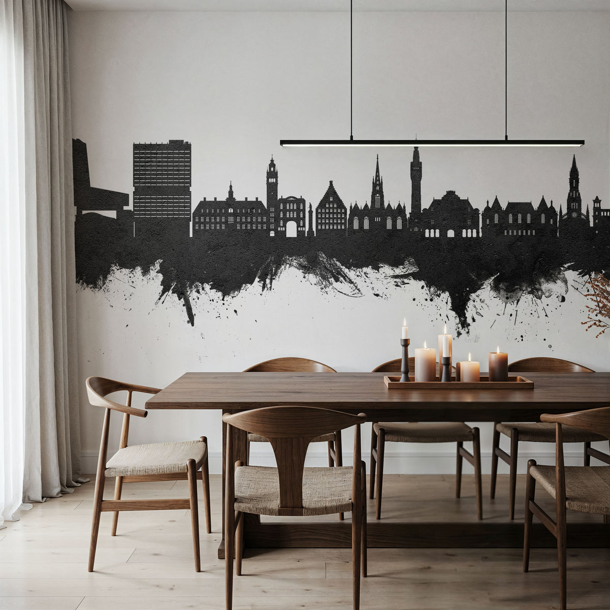 Lille France Skyline Black & White Mural Wallpaper - room preview 05