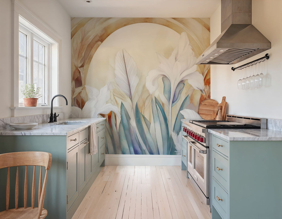 Irises At Sunrise Yellow Mural Wallpaper - room preview 05