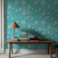 Kala Flowers White on Turqouise Mural Wallpaper - room preview 05