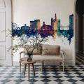 Davenport Iowa Skyline Blue & Bronze Mural Wallpaper - room preview 05