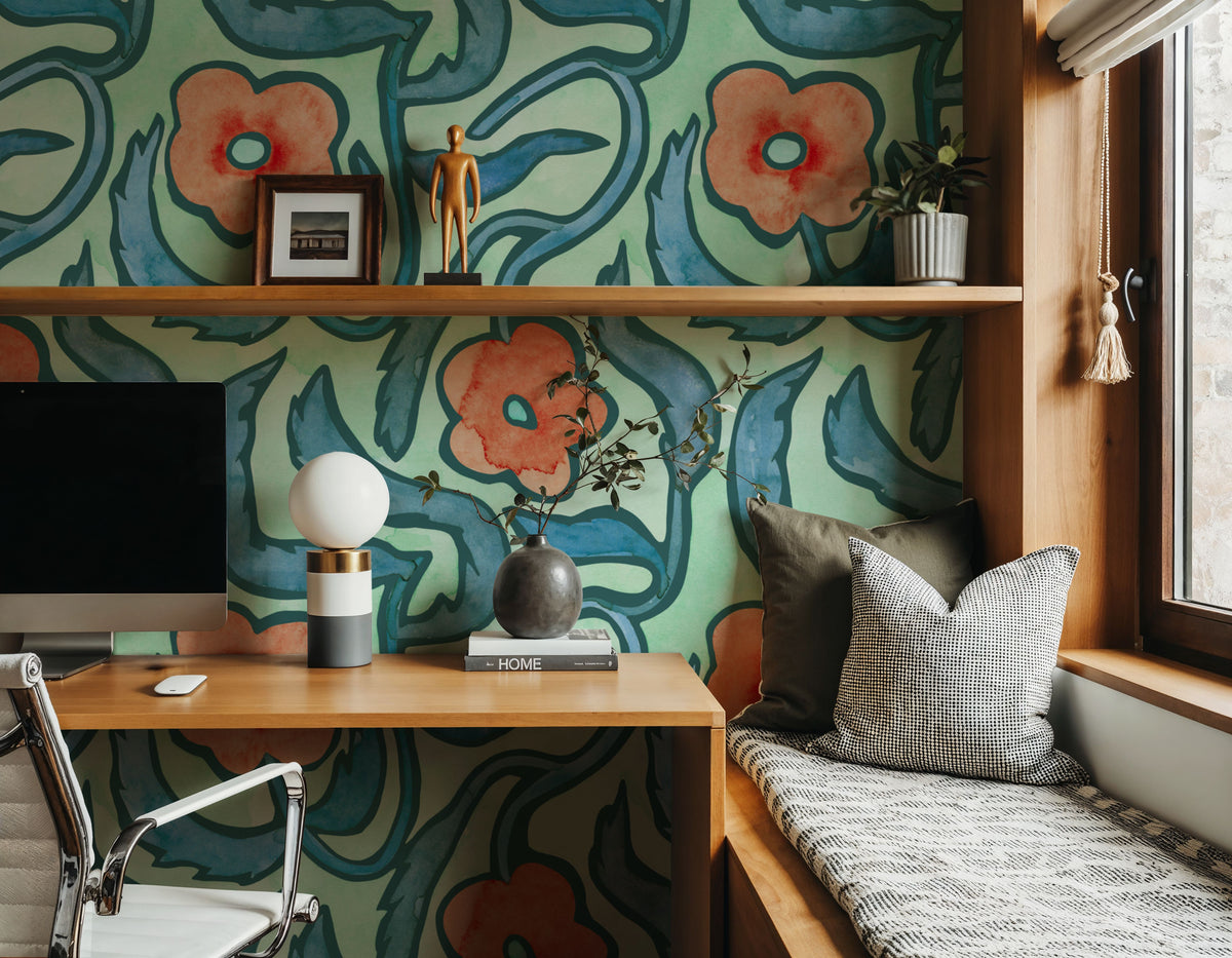 My Flower Green Mural Wallpaper - room preview 05