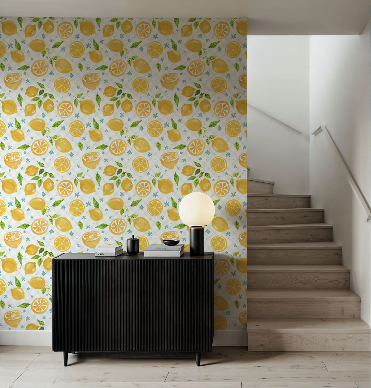 Mellow Lemons White Mural Wallpaper - room preview 05