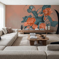 Humble Blooms - Peach and Teal Mural Wallpaper - room preview 05
