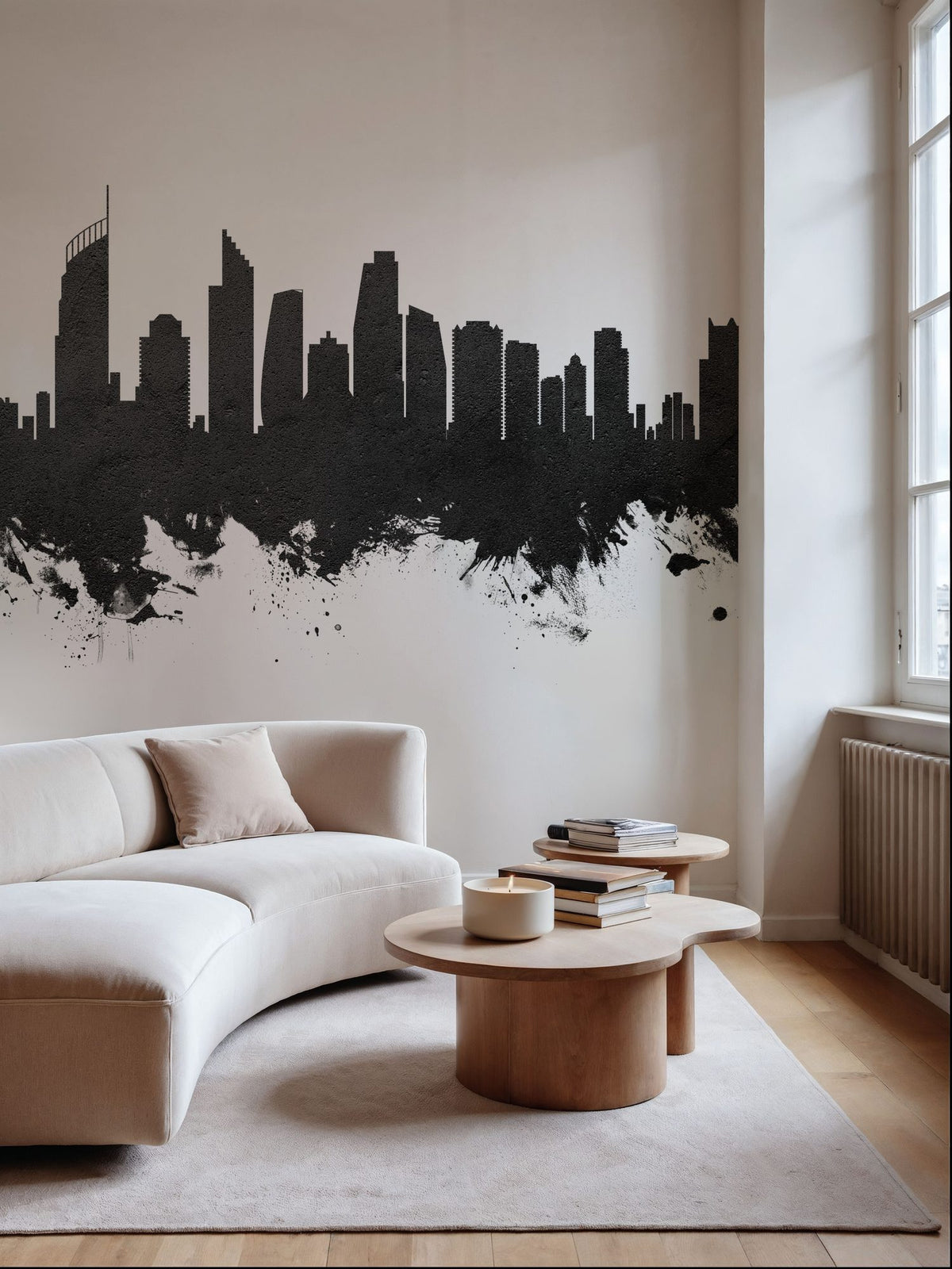 Gold Coast Australia Skyline Black & White Mural Wallpaper - room preview 05