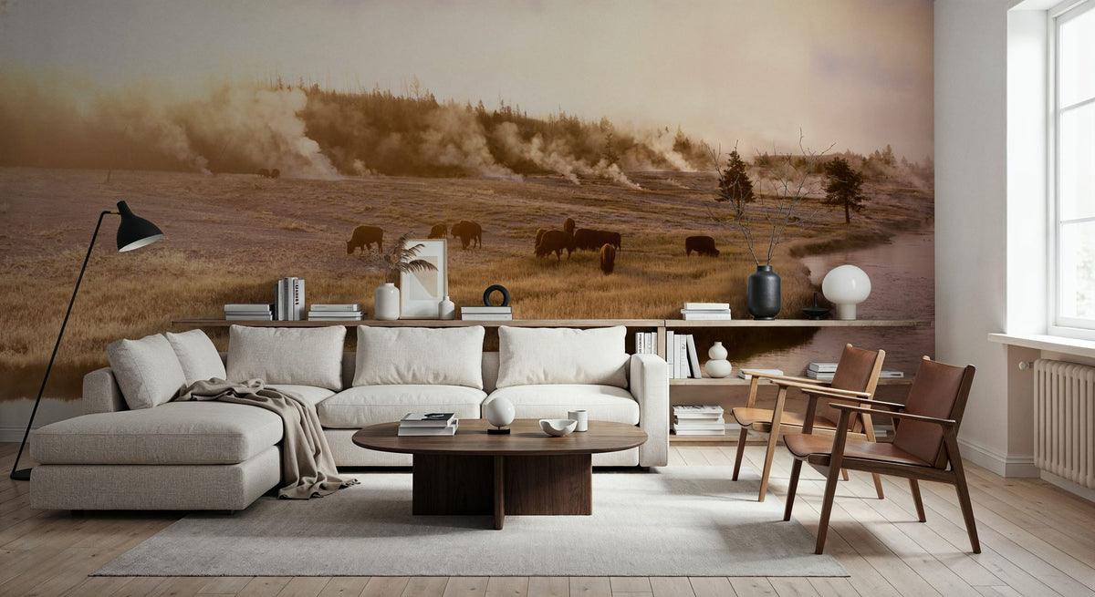 Bison Firehole River Mural Wallpaper - room preview 05