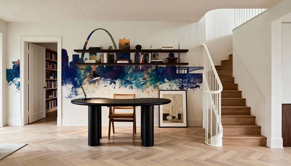 St Louis Missouri Skyline Blue & Bronze Mural Wallpaper - room preview 05