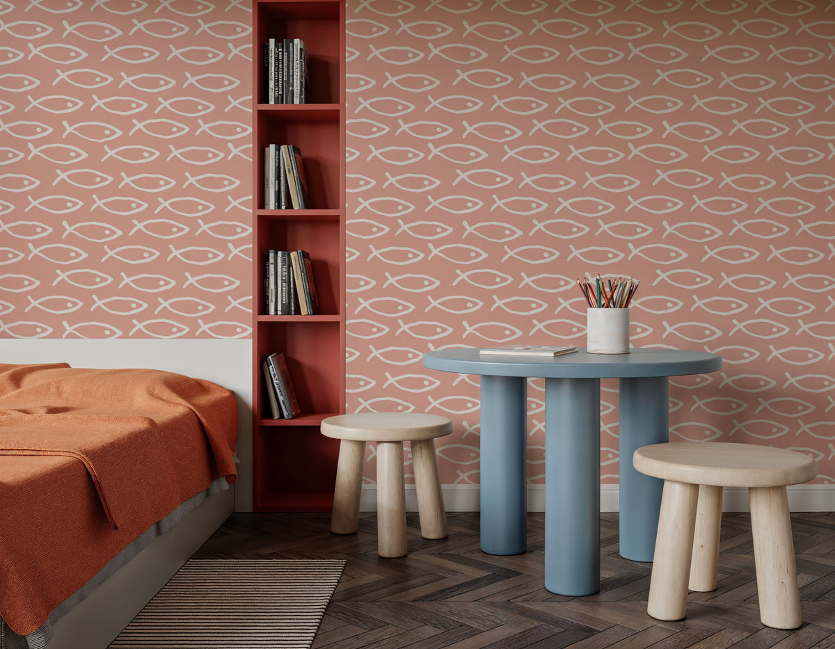 Seaside Fish Pink Mural Wallpaper - room preview 05