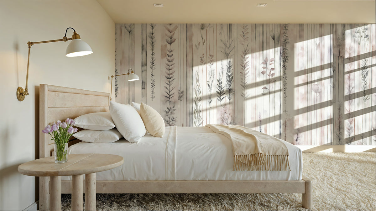 Botanical Wall Brown Mural Wallpaper - room preview 05