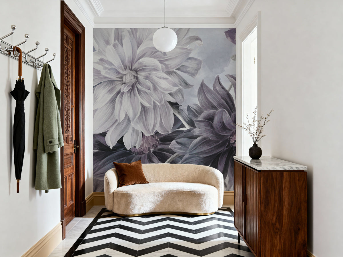 Focus on the Dahlia Gray Mural Wallpaper - room preview 05