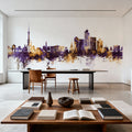 Tashkent Uzbekistan Skyline Purple & Gold Mural Wallpaper - room preview 05