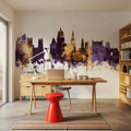 Nottingham England Skyline Purple & Gold Mural Wallpaper - room preview 05