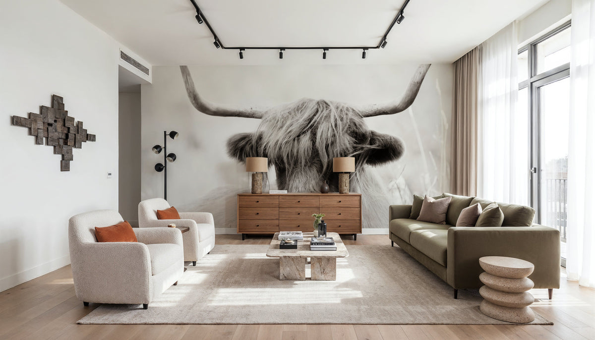 Highland Meadow Portrait BW Mural Wallpaper - room preview 05